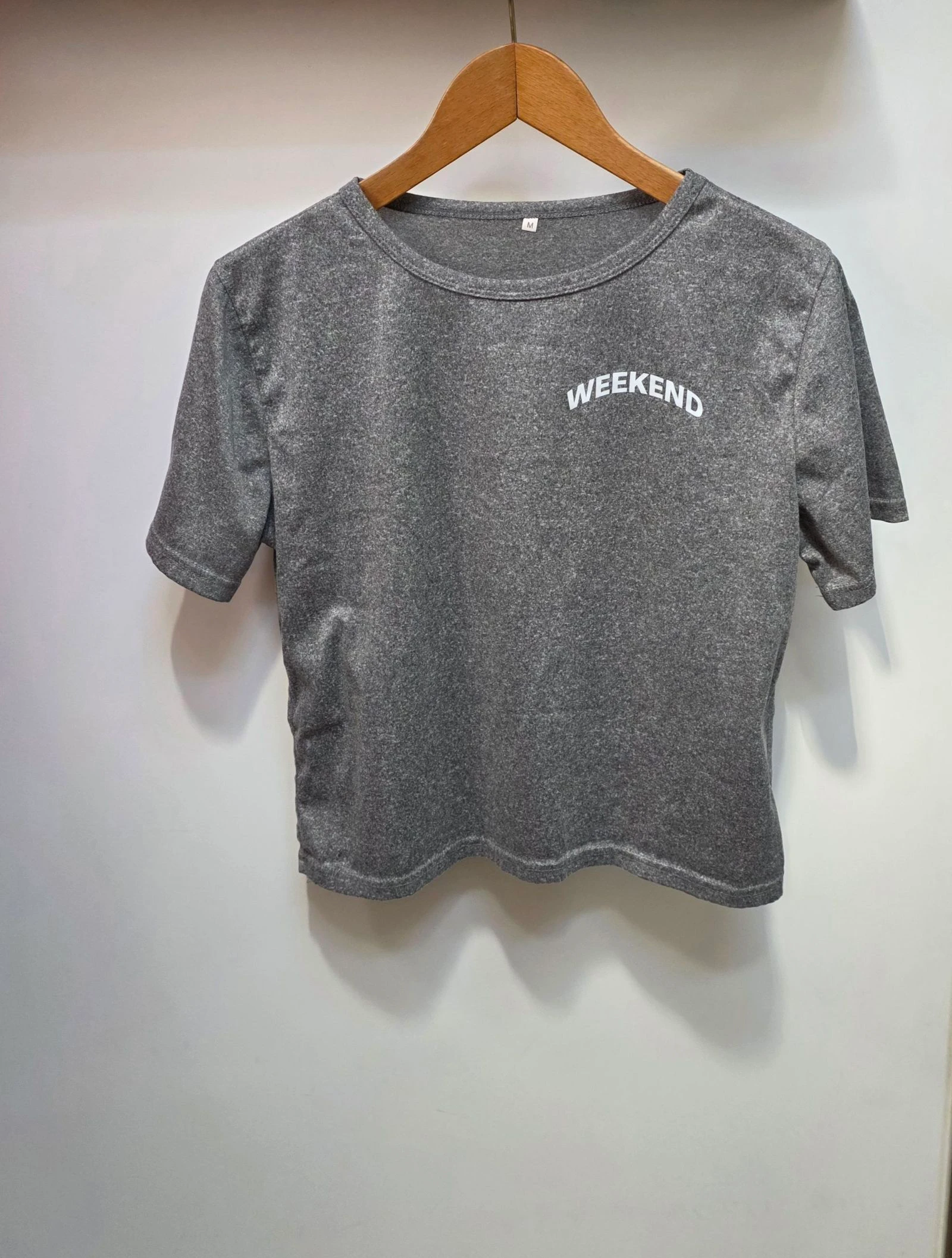 T-shirt gris chiné M 38 "WEEKEND" crop top manches courtes